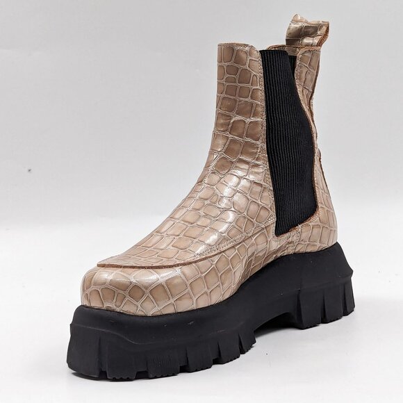 Topshop Women Alpha Patent Leather Croc Print Chelsea Platform Boots 7US EUR38 - Picture 3 of 11